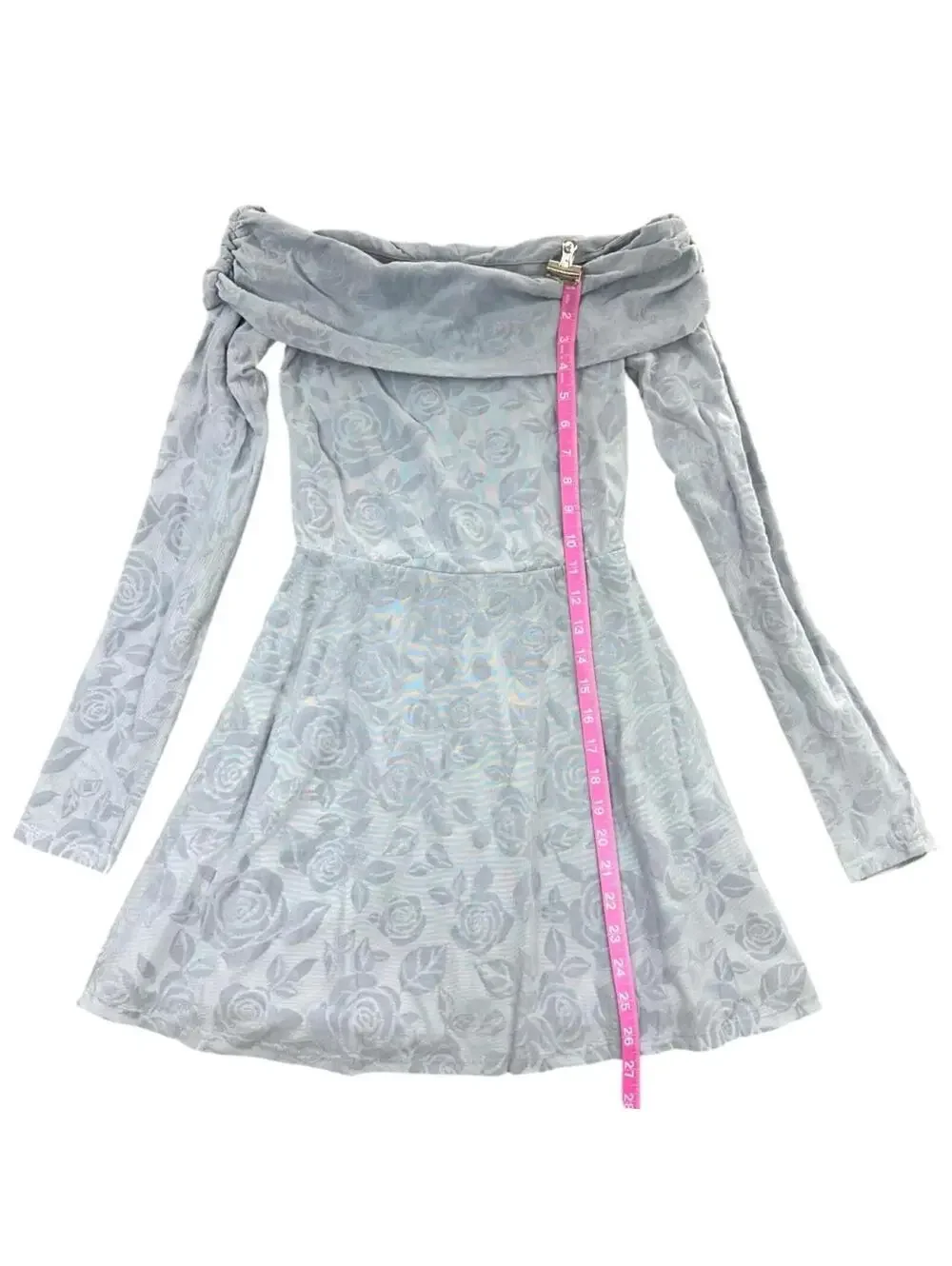 Wild Fable Blue Grey Velvet Rose Floral Off Shoulder Mini Dress